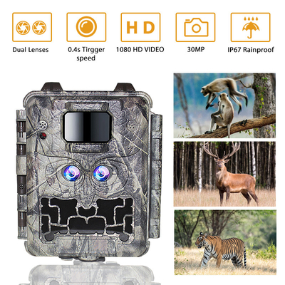 DC12V Dual Lens 1080P Wildlife Trail Camera 13MP CMOS ไม่มีกล้องเรืองแสง