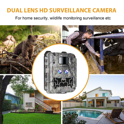 DC12V Dual Lens 1080P Wildlife Trail Camera 13MP CMOS ไม่มีกล้องเรืองแสง
