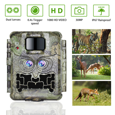 DC12V Dual Lens 1080P Wildlife Trail Camera 13MP CMOS ไม่มีกล้องเรืองแสง