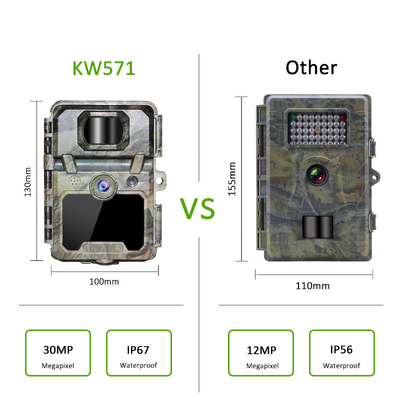 KW571 โรงงาน OEM ODM Mini Wildlife Scouting Timelapse Trail Camera IP67 เครื่องรับสัญญาณ CMOS ไม่มีแสงสว่างและความจํา SD ภาพกลางคืน