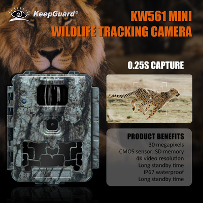 KW561 Trail Infra Cam Mini 30MP 0.25s ความเร็ว 4K ความละเอียดวิดีโอ เครื่องตรวจจับ CMOS กันน้ํา SD Me