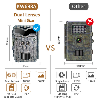 KW698A กล้องตามร่องล่า 2 เลนส์ 2 เซนเซอร์ กล้องสํารวจเกมส์ 4K กล้องมองกลางคืน