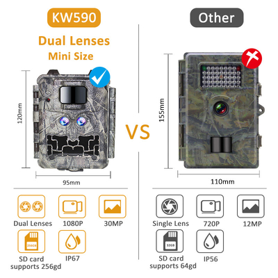 กล้องติดตาม LED ไม่มีแสง 30MP สําหรับเกมล่าสายตากลางคืนด้วยวิดีโอ 1080P และความจุของการ์ดความจํา 512GB