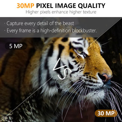 กล้องล่าอินฟราเรด พร้อมภาพ 30MP และวิดีโอ 1080P สามารถทํางาน PIR และระยะทางการมองเห็นกลางคืน 100 ฟุต