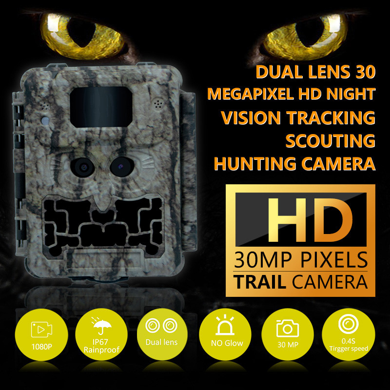กล้องติดตาม LED ไม่มีแสง 30MP สําหรับเกมล่าสายตากลางคืนด้วยวิดีโอ 1080P และความจุของการ์ดความจํา 512GB